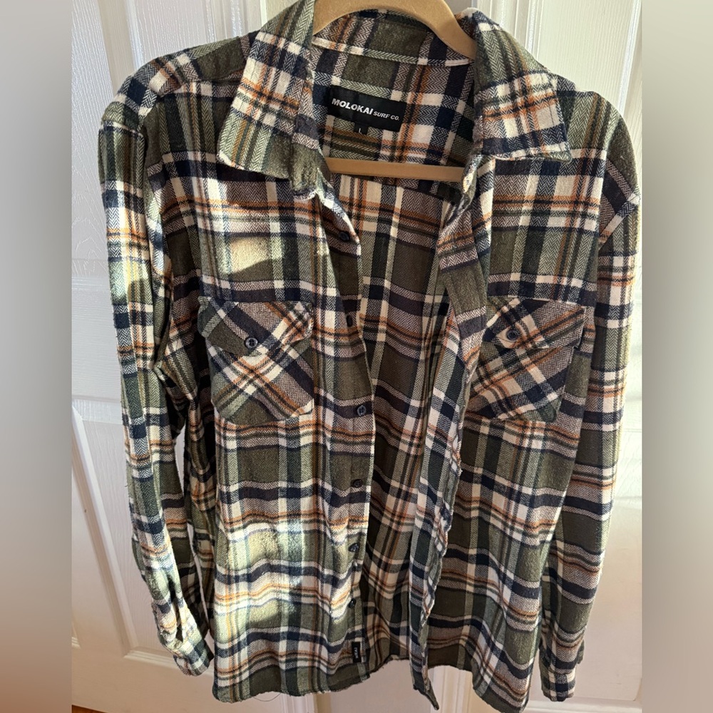 Molokai Surf Green and Brown Plaid Casual Button Down Shirt